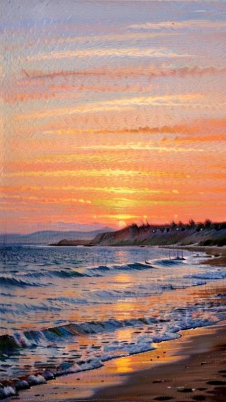 00758-xmoerf - 1.5_oilPainting_oilPaintingV10 - None - A painting of a romantic sunset on the beach that.jpg